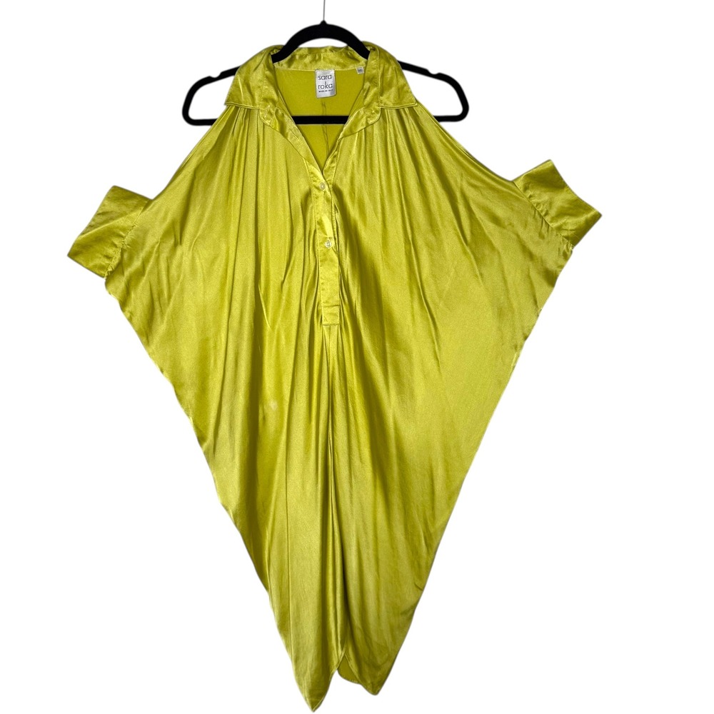 Sara Roka Silk Shirt Dress Size M Green Statement Piece Maximalist Resort Wear‎